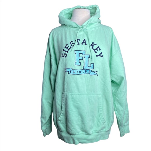 Siesta Key Florida light green hoodie front pocket & full zip closure XL - Picture 1 of 5